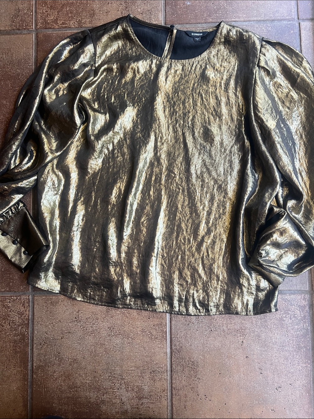 Express Shiny Long Sleeve Top in Metallic Gold